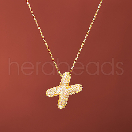 Brass Micro Pave Clear Cubic Zirconia Initial Pendant Necklaces for Women FS-WGDC51D-24-1