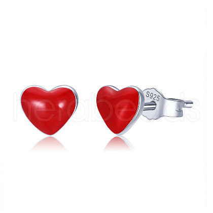 Anti-Tarnish Rhodium Plated 925 Sterling Silver Enamel Stud Earrings EJEW-FF0008-006P-1
