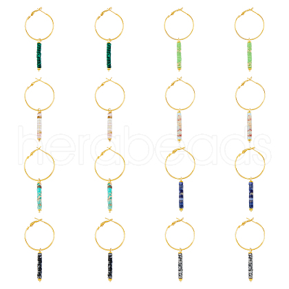 8 Pair 8 Style Natural & Synthetic Mixed Gemstone Beaded Column Drop Earrings EJEW-AB00040-1