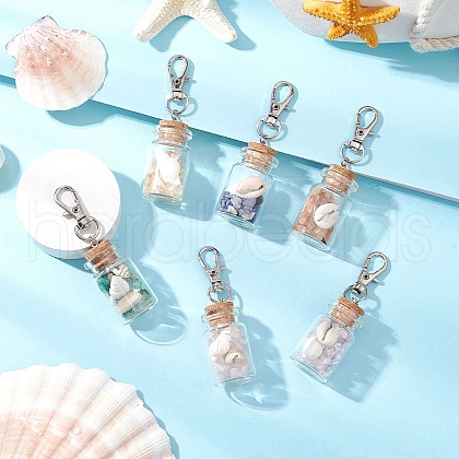 Natural Lapis Lazuli/Amethyst/Carnelian/Citrine/Rose Quartz/Amazonite Chip & Shell Beads inside Glass Wishing Bottle Pendant Decorations HJEW-JM03220-1