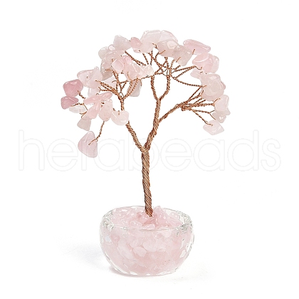 Natural Rose Quartz Chips Tree of Life Decorations DJEW-B013-01F-1