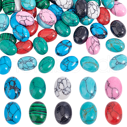   70Pcs 10 Styles Oval Synthetic Turquoise & Synthetic Malachite Cabochons G-PH0002-68-1