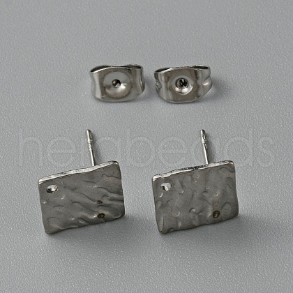 304 Stainless Steel Textured Geometry Stud Earrings Findings with Hole STAS-WH0027-54G-1