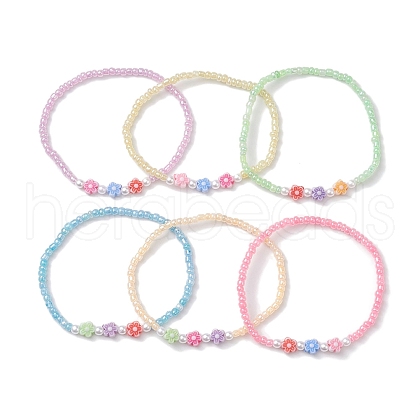 6Pcs 6 Colors Flower Acrylic Stretch Bracelets BJEW-JB10235-01-1