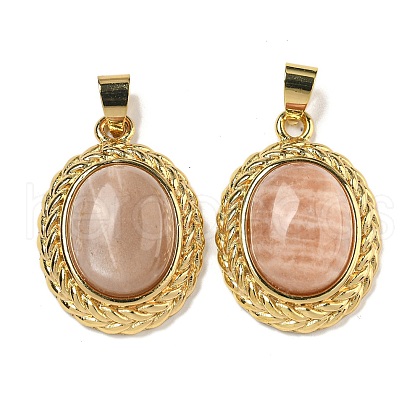 Natural Sunstone Oval Pendants G-B079-02G-03-1