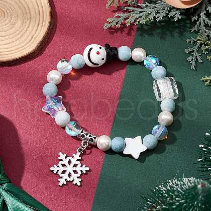 Christmas Theme Synthetic Moonstone and Alloy Snowflake
Charms Bracelets for Women BJEW-TA00560-1