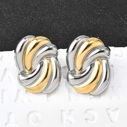 knot 304 Stainless Steel Two Tone Stud Earrings EJEW-D308-10A-PG-1