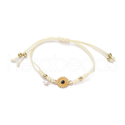 Sunflower Alloy Enamel Charms Braided Bracelets BJEW-A016-01A-1