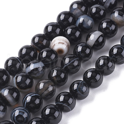 Natural Striped Agate/Banded Agate Beads Strands X-G-G582-8mm-60-1