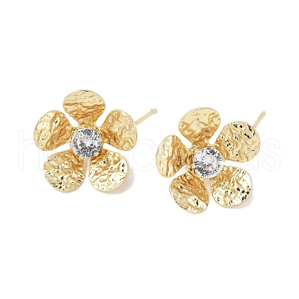 Flower Brass Micro Pave Cubic Zirconia Stud Earring Findings KK-M326-08G-1
