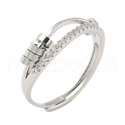 Brass Micro Pave Cubic Zirconia Rotating Finger Rings for Women RJEW-C132-04P-1