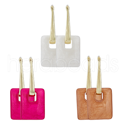 FIBLOOM 3 Pairs 3 Colors Rectangle Resin Hoop Earrings for Women EJEW-FI0002-64-1