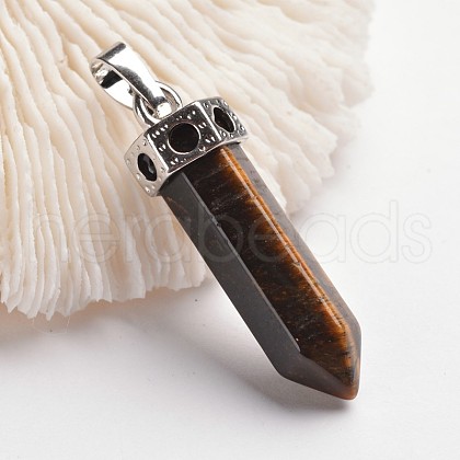 Bullet Brass Gemstone Pointed Pendants G-F218-10B-1