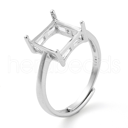 Square Adjustable 925 Sterling Silver Ring Components STER-G042-04P-1