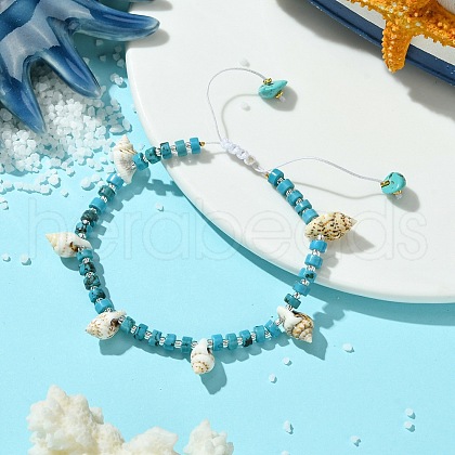 Natural Magnesite & Synthetic Turquoise Bead Charm Bracelets BJEW-JB11517-01-1