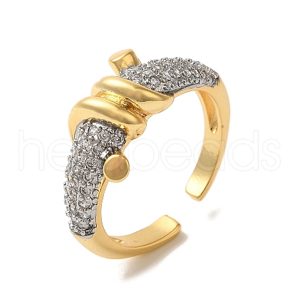 Rack Plating Brass Micro Pave Cubic Zirconia Open Cuff Rings RJEW-H218-04GP-1