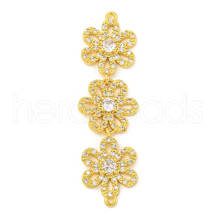 Brass Pave Clear Cubic Zirconia Three Flower Links Connector Charms KK-P277-61G-1