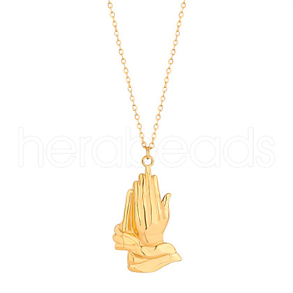 Pray Hands Stainless Steel Pendant Necklace with Cable Chains HT9511-1-1