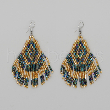 Bohemian Handmade Glass Seed Beads Rhombus Dangle Earrings DI9679-3-1