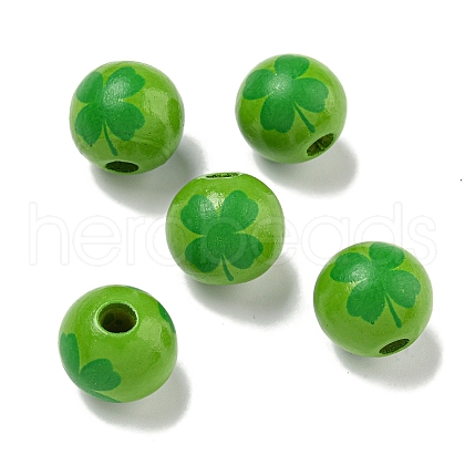 Printed Wood European Beads WOOD-G022-01B-1