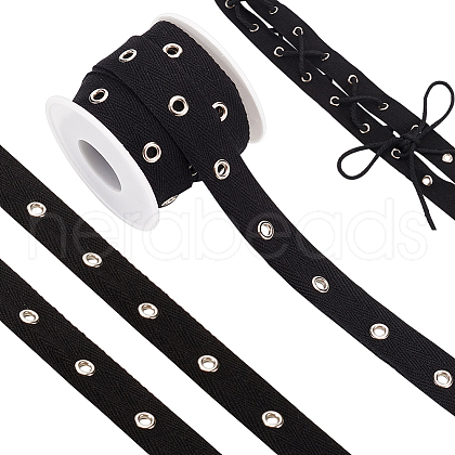 CHGCRAFT 6.25 Yards Cotton Ribbon with Silver Color Plated Eyelets OCOR-BC0006-75C-1