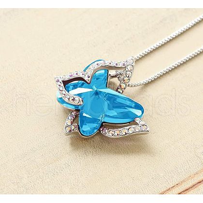 Butterfly Brass Pave Glass Birth Stone Pendant Necklaces FS-WG3BB0A-01-1