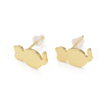 Rack Plating Brass Cat Stud Earrings for Women KK-B069-04G-1