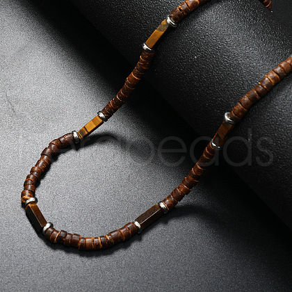 Bohemian Summer Cuboid Natural Tiger Eye & Coconut Heishi Beaded Necklaces TY7189-4-1