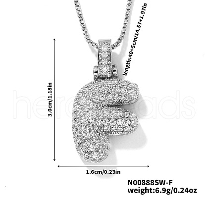 Elegant Brass Micro Pave Clear Cubic Zirconia 3D Initial Necklaces DV4415-29-1