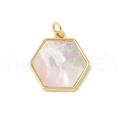 Brass Pave Natural White Shell Pendants KK-S522-05H-G-1
