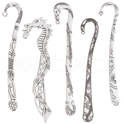 SUNNYCLUE 10Pcs 5 Styles Tibetan Style Alloy Bookmark Findings with Holes FIND-SC0008-98-1