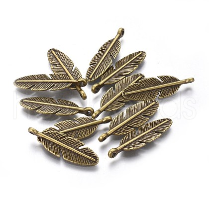 Tibetan Style Alloy Feather Pendants TIBEP-1360-AB-FF-1