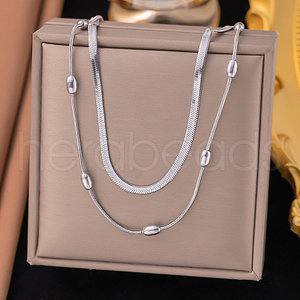 304 Stainless Steel Snake Chain Double Layer Necklaces for Women NJEW-Z072-03P-1