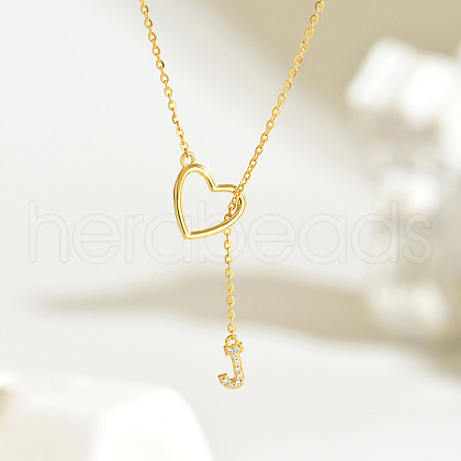 Simple 925 Sterling Silver Micro Pave Clear Cubic Zirconia Heart Alphabet Pendant Lariat Necklaces for Women HB6450-2-1