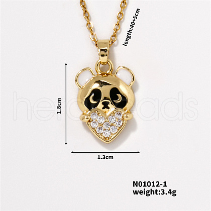 Brass Rhinestone Heart Bear Pendant Necklaces for Women RX9278-2-1