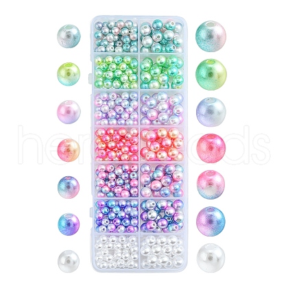 420Pcs 12 Style Rainbow ABS Plastic Imitation Pearl Beads OACR-FS0001-27-1