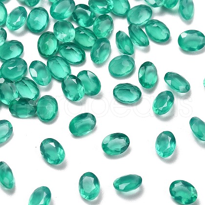 Faceted Natural Green Onyx Agate(Dyed & Heated) Cabochons G-I295-05C-16B-04-1