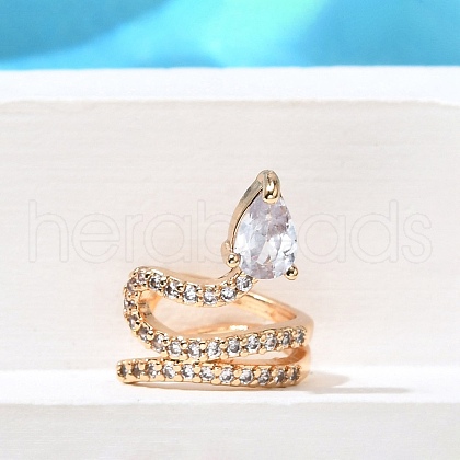 Brass Clear Cubic Zirconia Cuff Earrings EJEW-Q025-02G-1