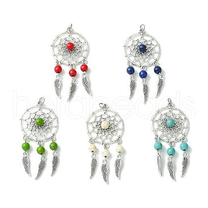 5Pcs 5 Styles Synthetic Turquoise Dyed Big Pendants PALLOY-JF02310-01S-1