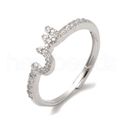 Rack Plating Brass Cubic Zirconia Arabic Letters Adjustable Rings for Women RJEW-S407-10P-07-1