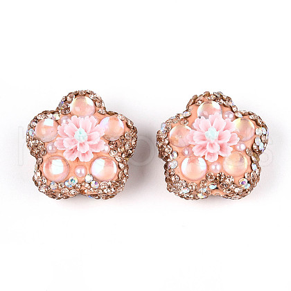 Flower Shape Polymer Clay Rhinestone Beads CLAY-U023-01B-1