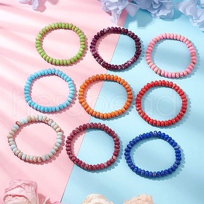 9Pcs Synthetic Imperial Jasper Rondelle Beads Stretch Bracelets BJEW-JB11386-1