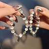 Flat Round Alloy & Cat Eye & Natural Strawberry Quartz Round Beaded Lucky Charm Bracelets for Women WG9D4EC-04-1