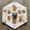 Hexagon with Flower of Life Wooden Crystal Ball Display Stands PW-WG37562-01-3