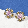 Flower Brass Micro Pave Cubic Zirconia Stud Earrings EJEW-M082-20P-3