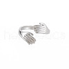 304 Stainless Steel Double Hand Hug Open Cuff Ring for Women RJEW-S405-199P-1