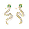 Snake Brass Pave Clear & Green Cubic Zirconia Stud Earrings for Women EJEW-L285-002G-1