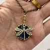 Bohemian Flat Round with Dragonfly Pattern Alloy Dark Cyan Glass Pendant Necklaces for Women FS-WG33723-01-3