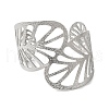 Stainless Steel Hollow Leaf Open Cuff Bangles for Women BJEW-G719-11P-2