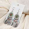 Oval & Feather Alloy Glass Chandelier Earrings EJEW-G426-02AS-1